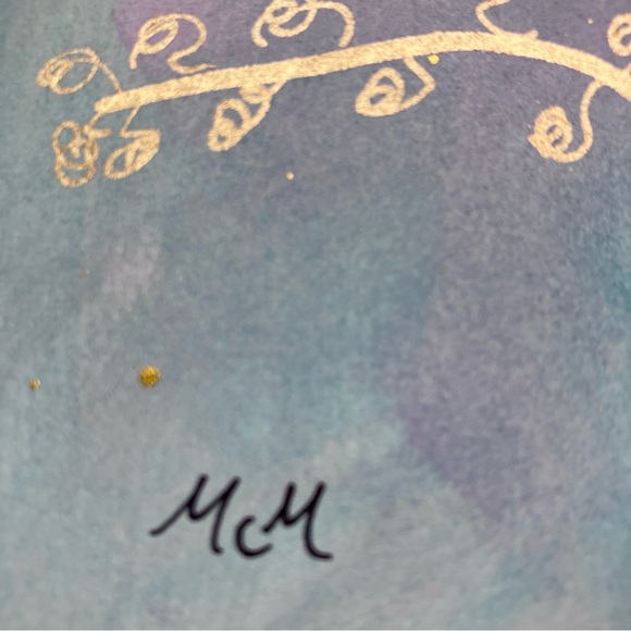 Abstract Original Watercolor Gold Leaf Floral Green & Purple Painting, 9x12 - Picture 8 of 12